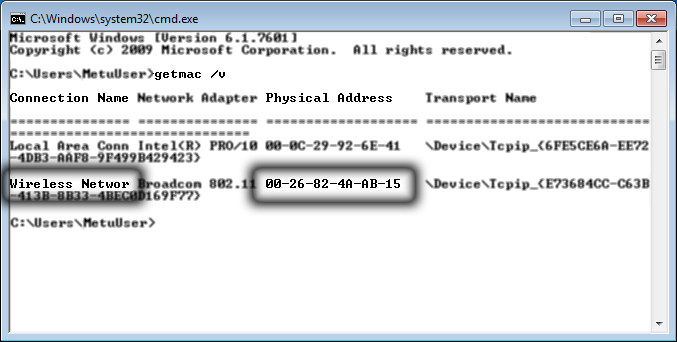 command to find mac address on network
